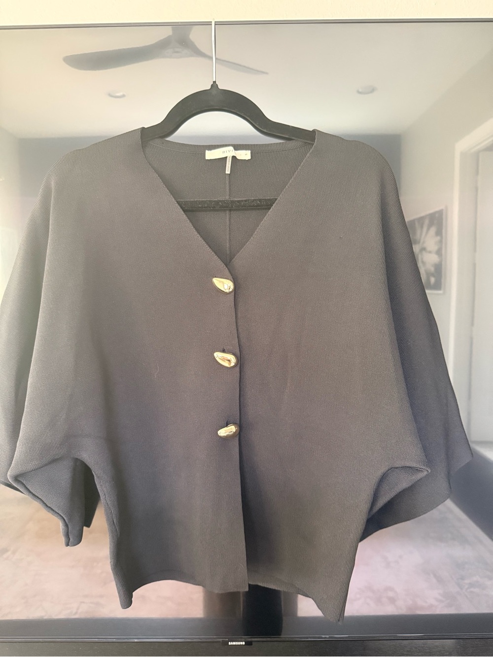 Elegant Black Women’s Blouse Cardigan with Gold Buttons
